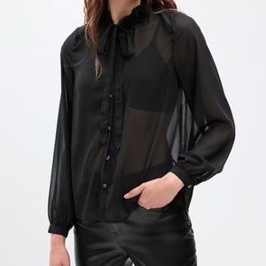 NWT GAP Black Sheer Tie-Neck Shirt